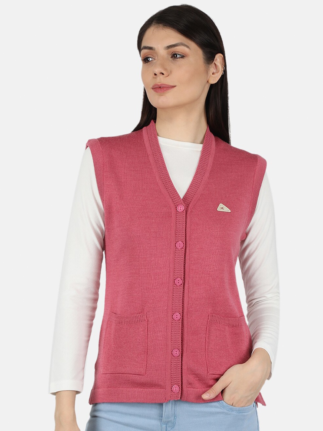 

Monte Carlo Women Sleeveless Pink Pure Wool Cardigan