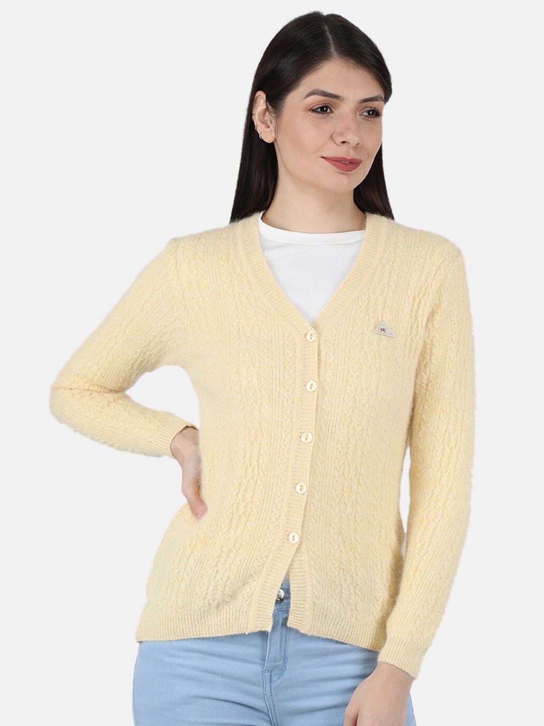 

Monte Carlo Women Yellow Cable Knit Cardigan