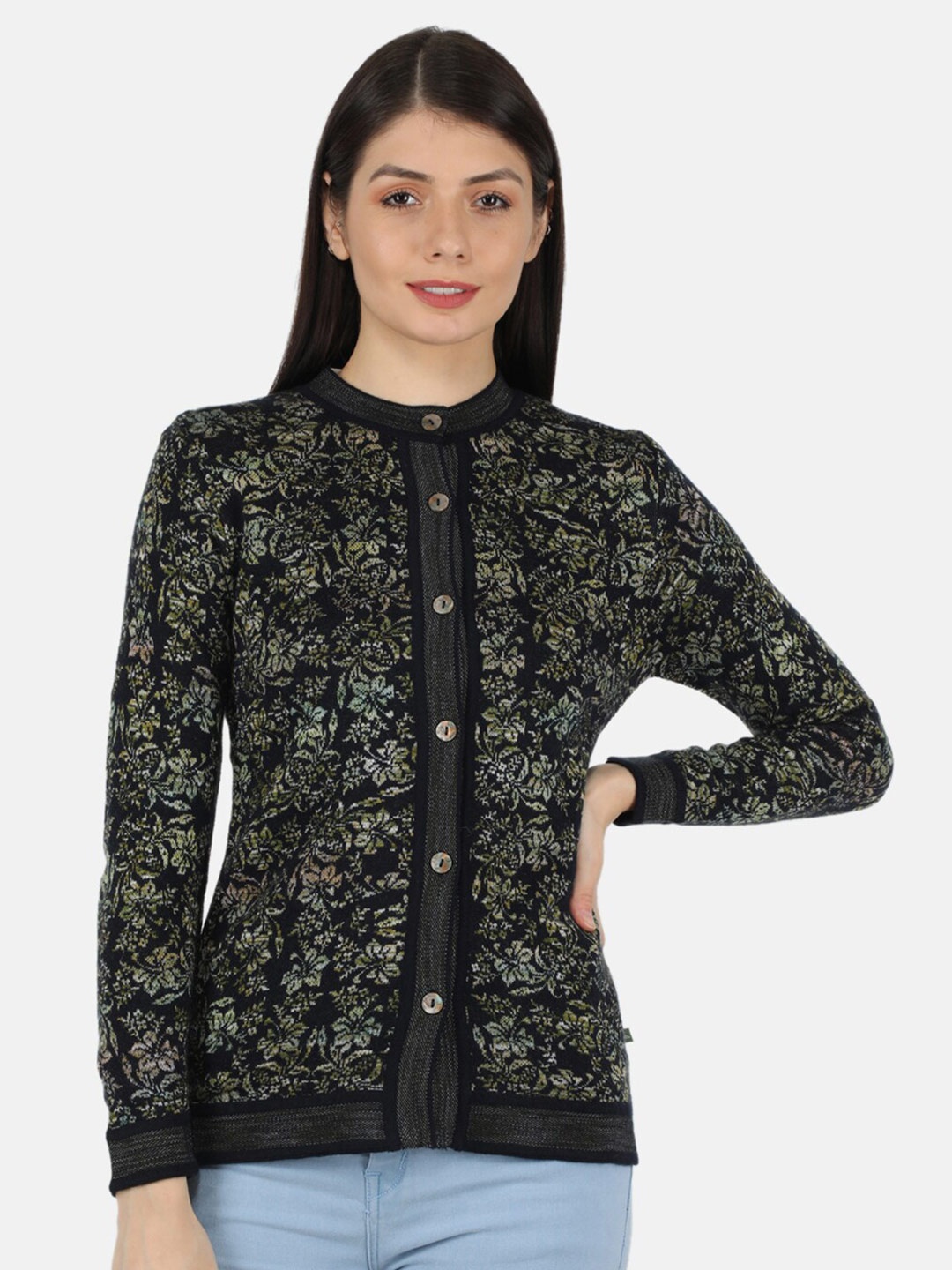 

Monte Carlo Women Navy Blue & White Cable Knit Cardigan
