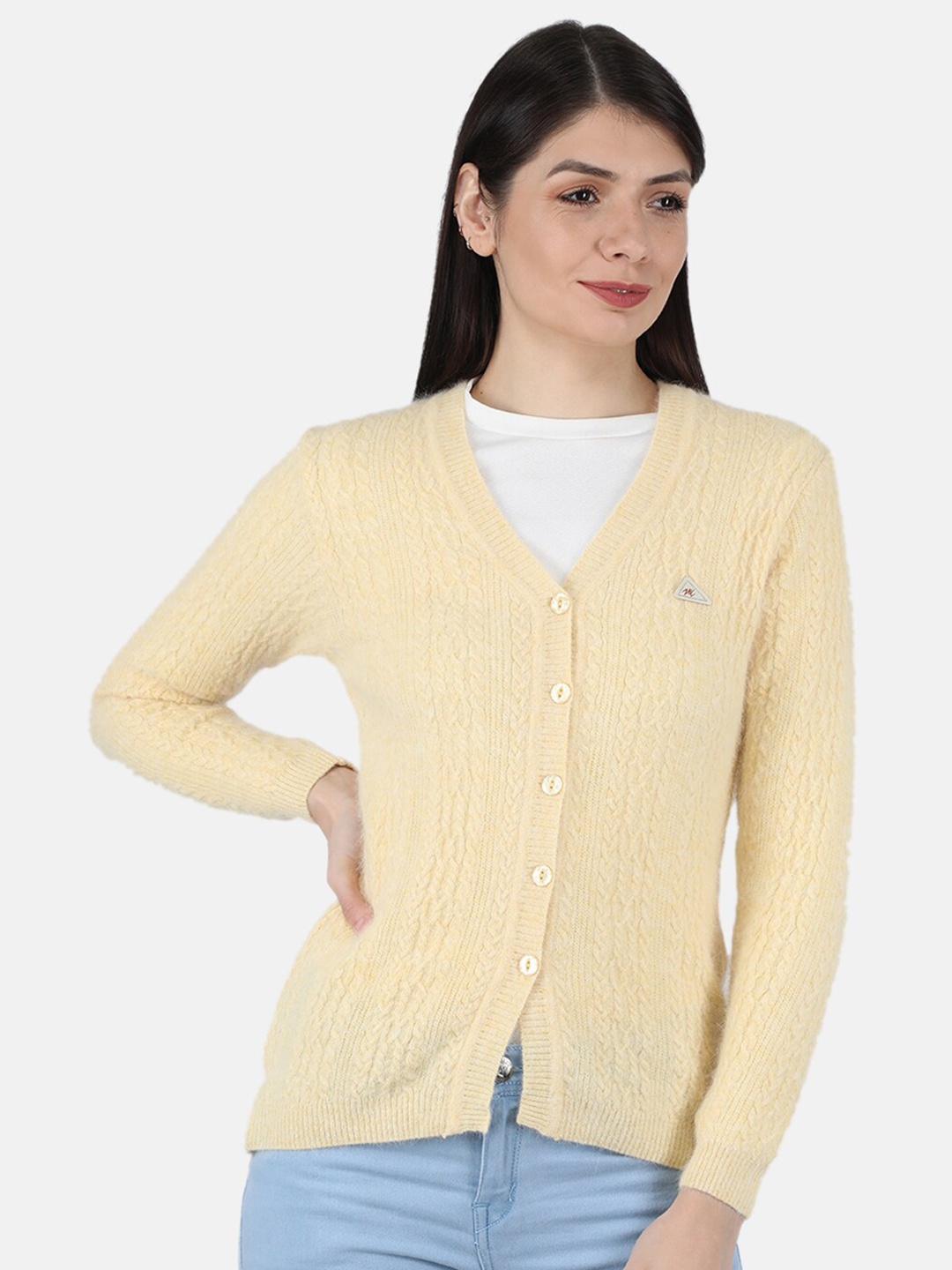 

Monte Carlo Women Yellow Cable Knit Cardigan