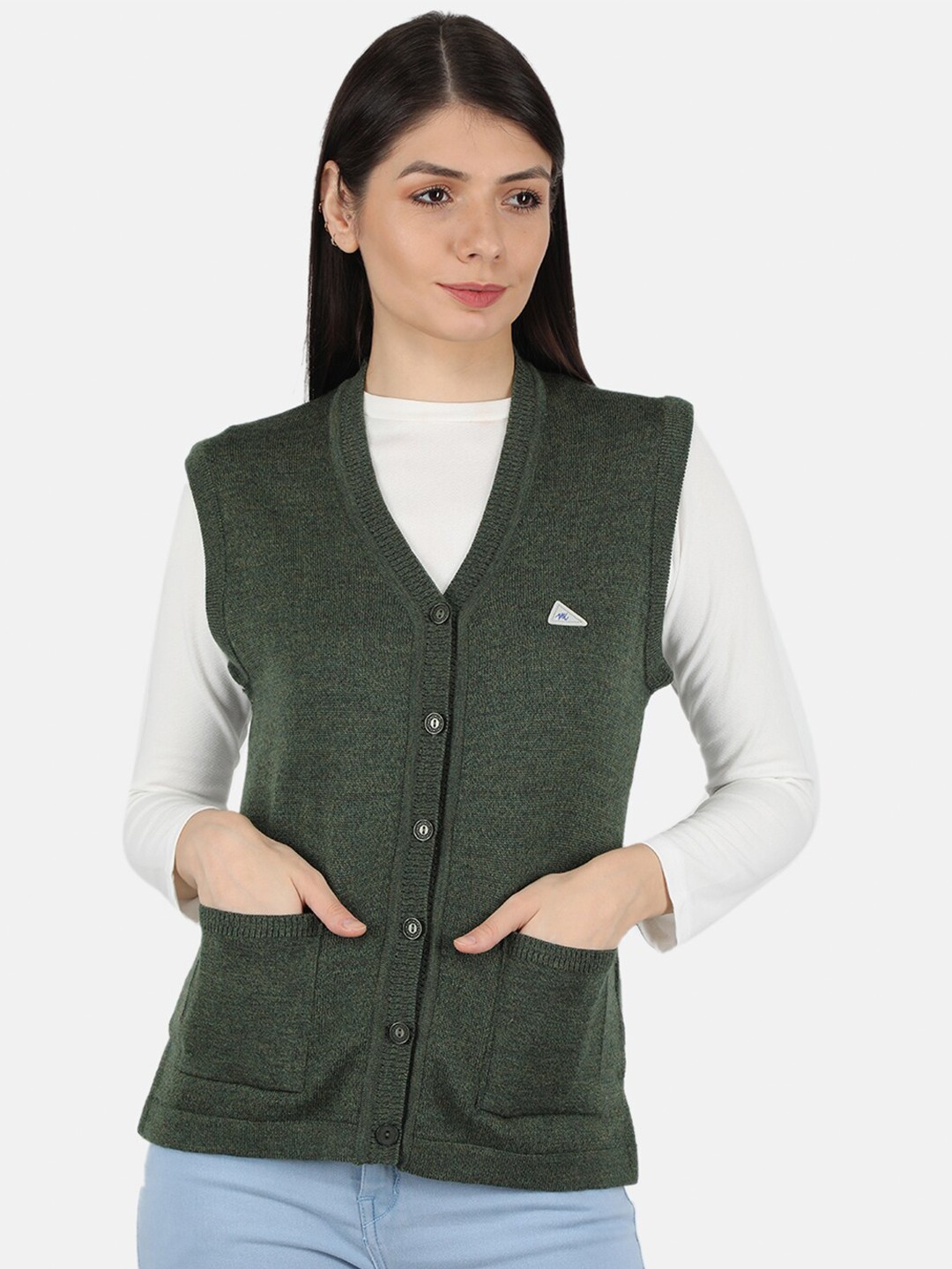 

Monte Carlo Women Olive Green Pure Wool Cardigan