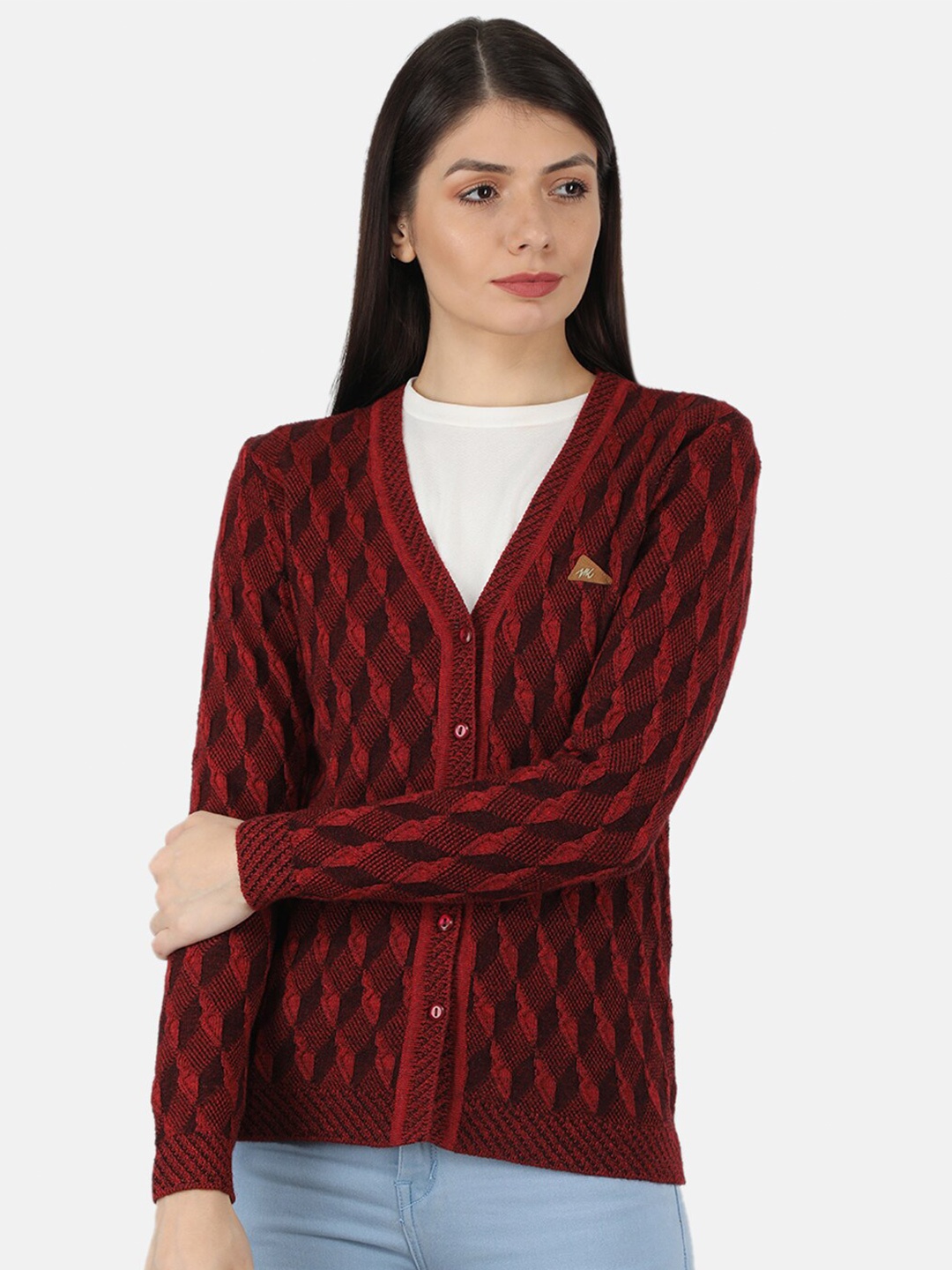 

Monte Carlo Women Red & Black Woolen Cardigan