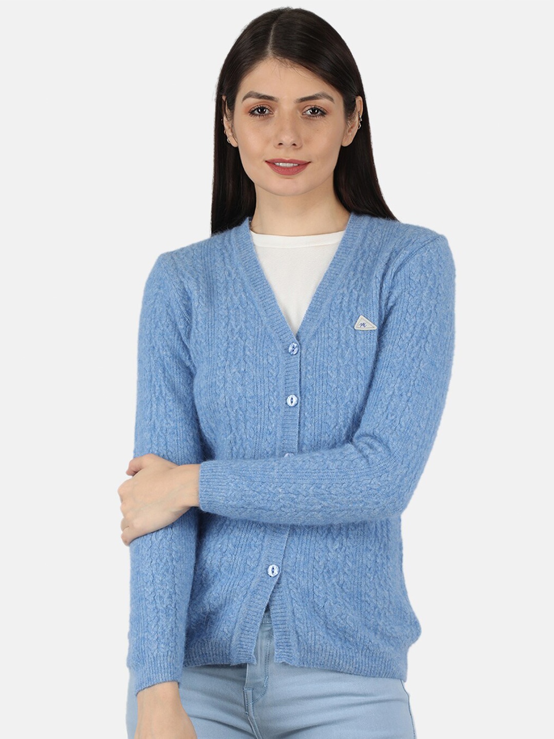 

Monte Carlo Women Blue Cable Knit Cardigan