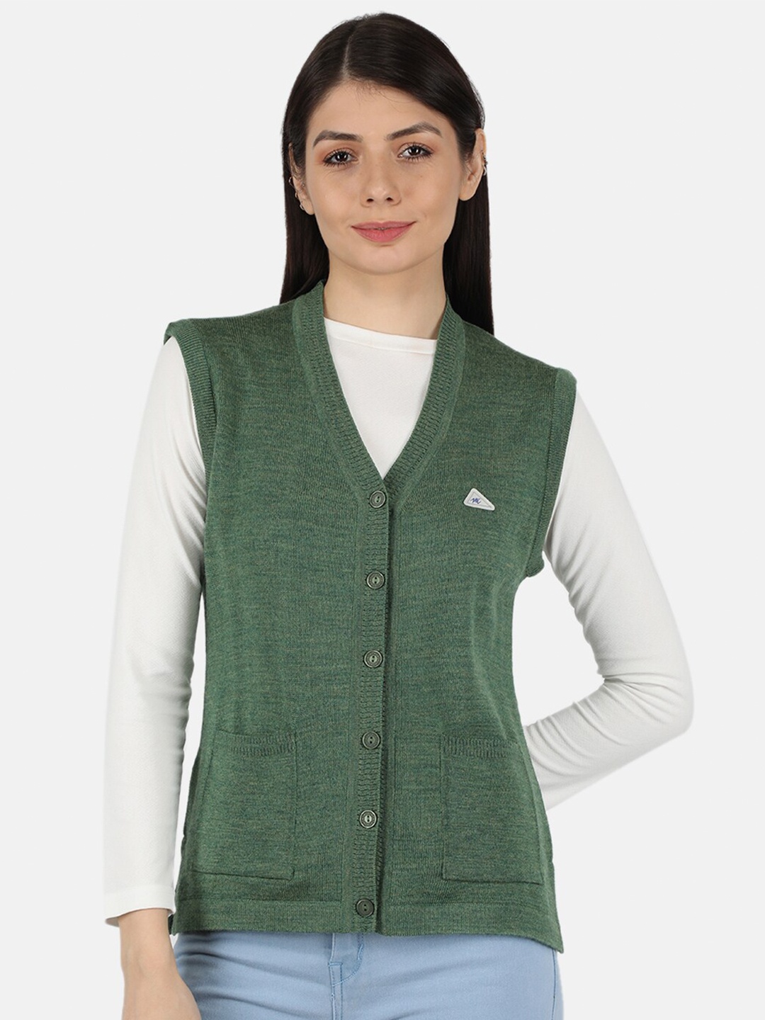 

Monte Carlo Women Green Wool V-Neck Cardigan
