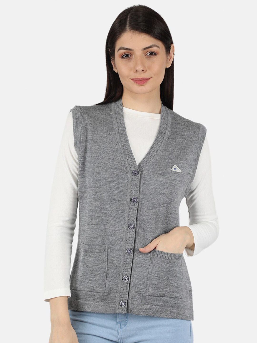 

Monte Carlo Women Grey Wool V-Neck Cardigan