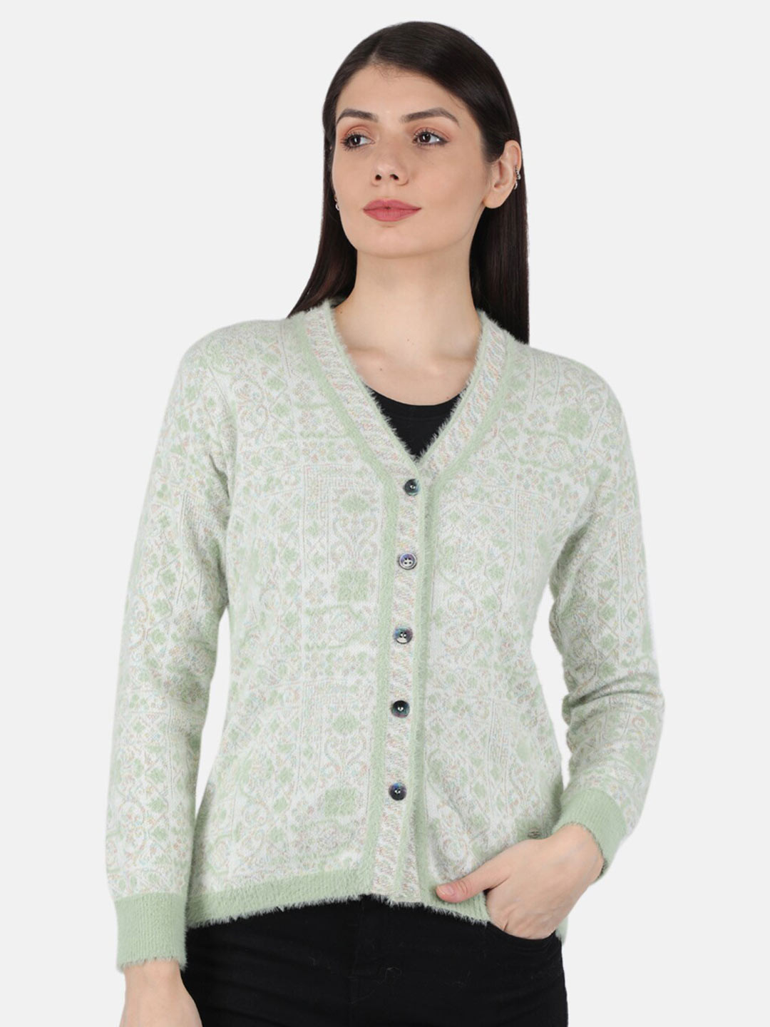 

Monte Carlo Women Green Cardigan Sweater