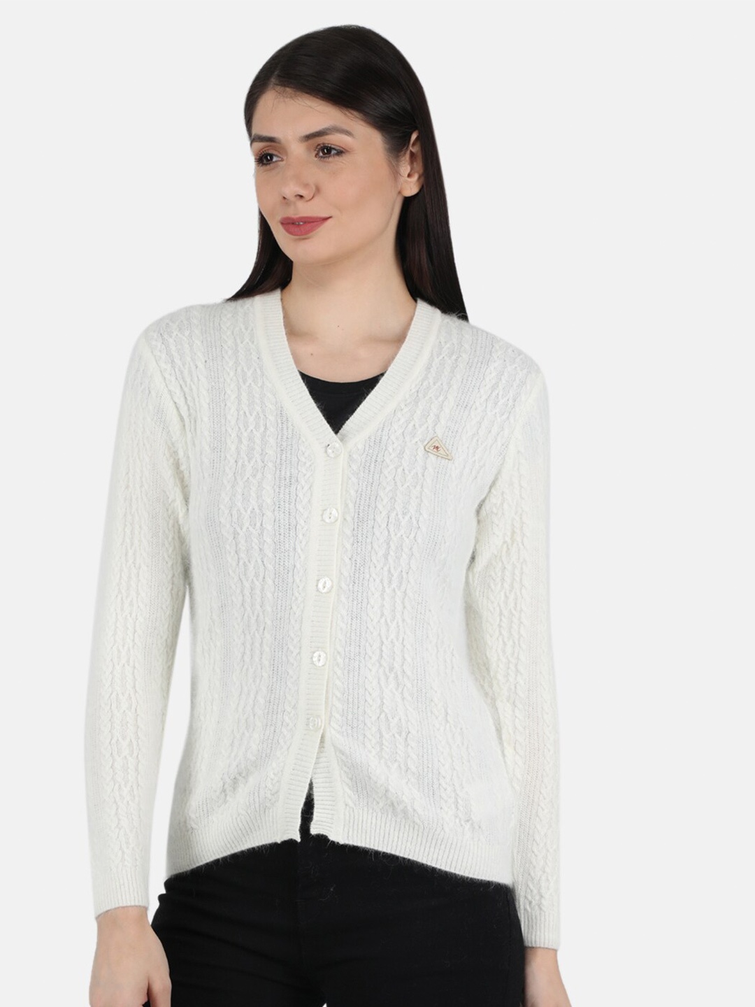 

Monte Carlo Women White Cable Knit Cardigan Sweater