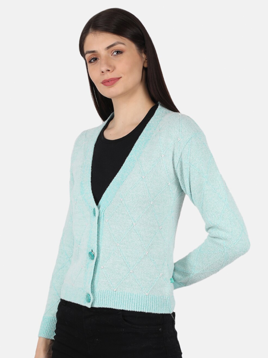 

Monte Carlo Women Blue Cable Knit Cardigan