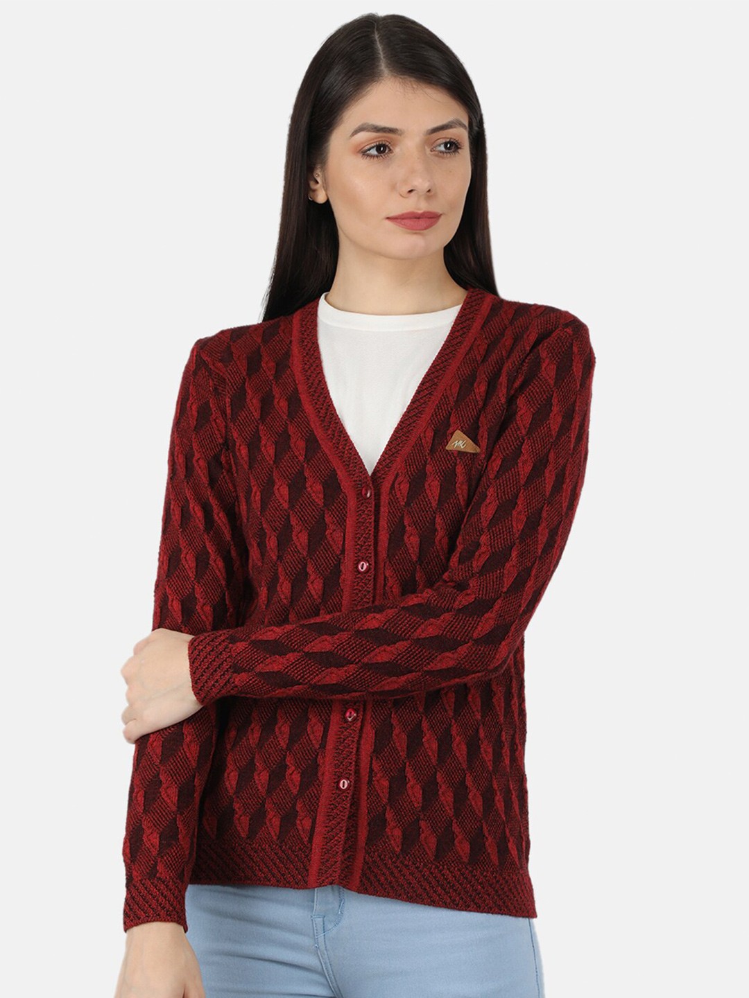 

Monte Carlo Women Red Cable Knit V Neck Cardigan