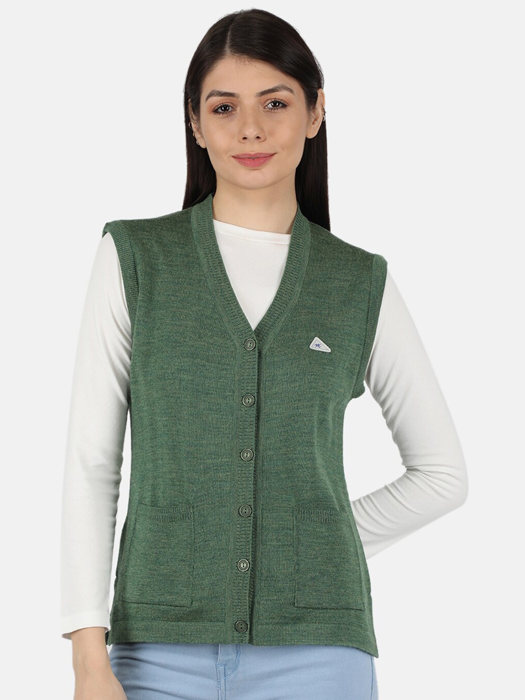 

Monte Carlo Women Green Solid V Neck Cardigan