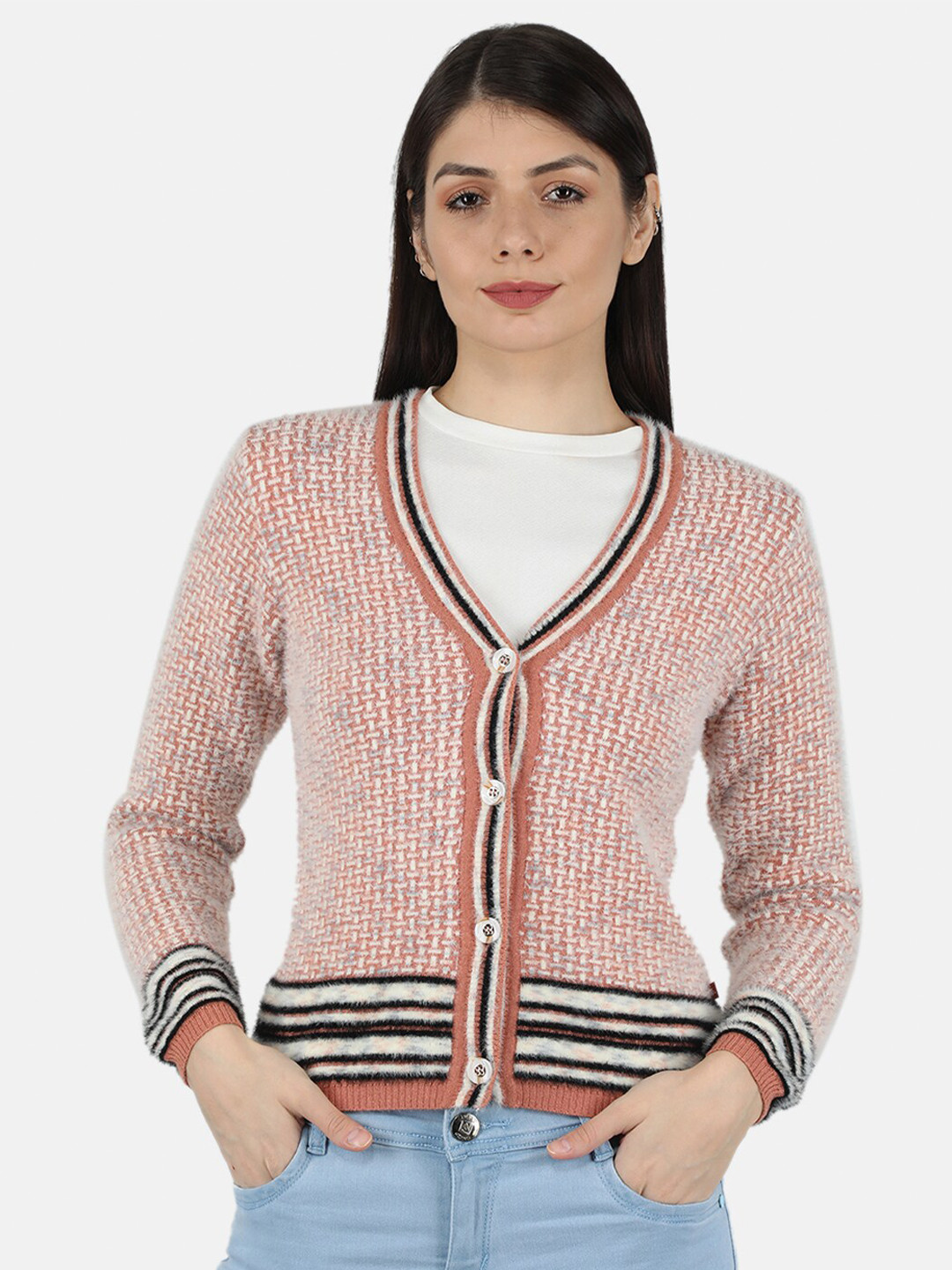 

Monte Carlo Women Rust & Black Cable Knit Cardigan