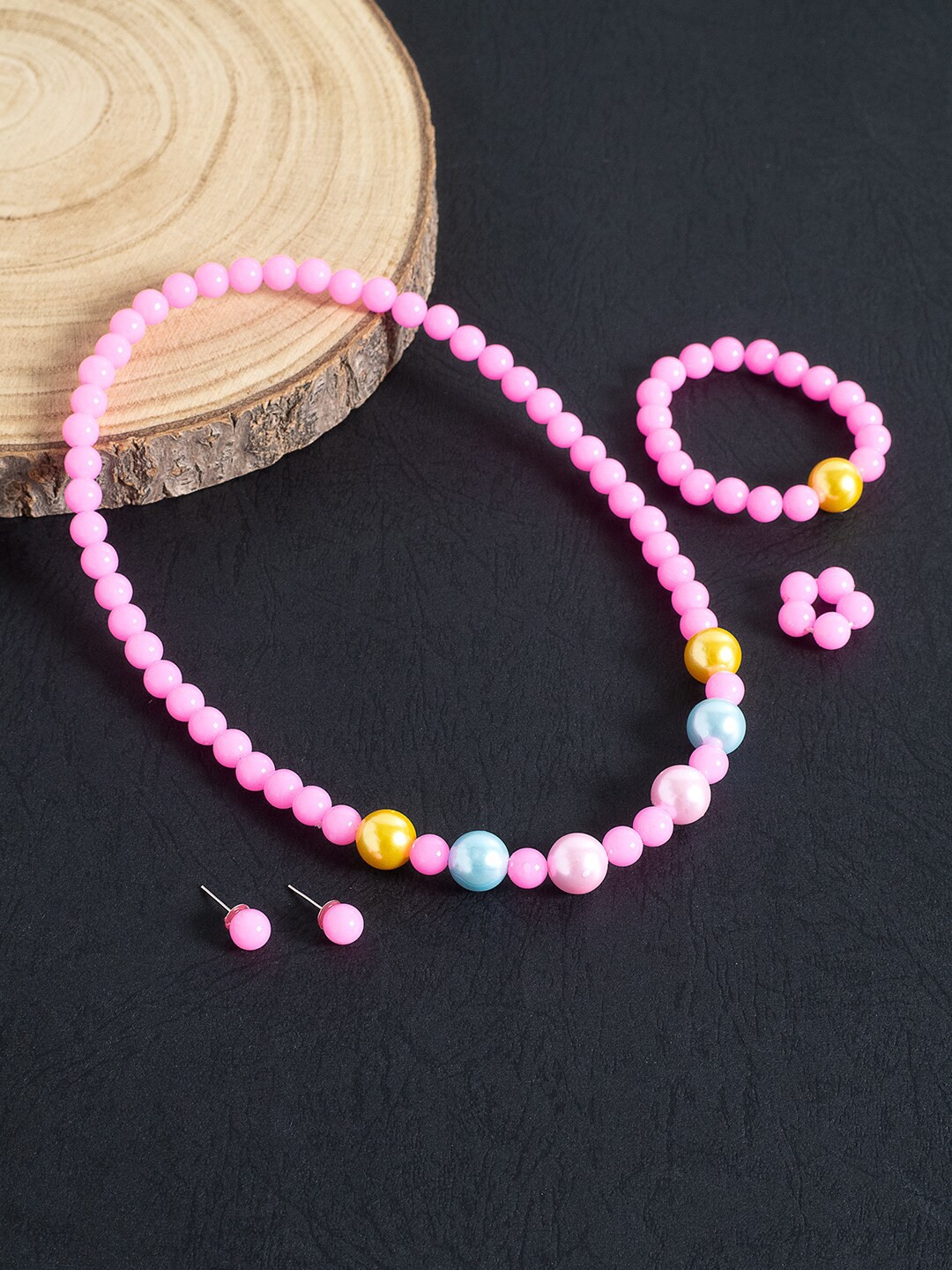 

Golden Peacock Girls Pink Beaded Jewellery Set