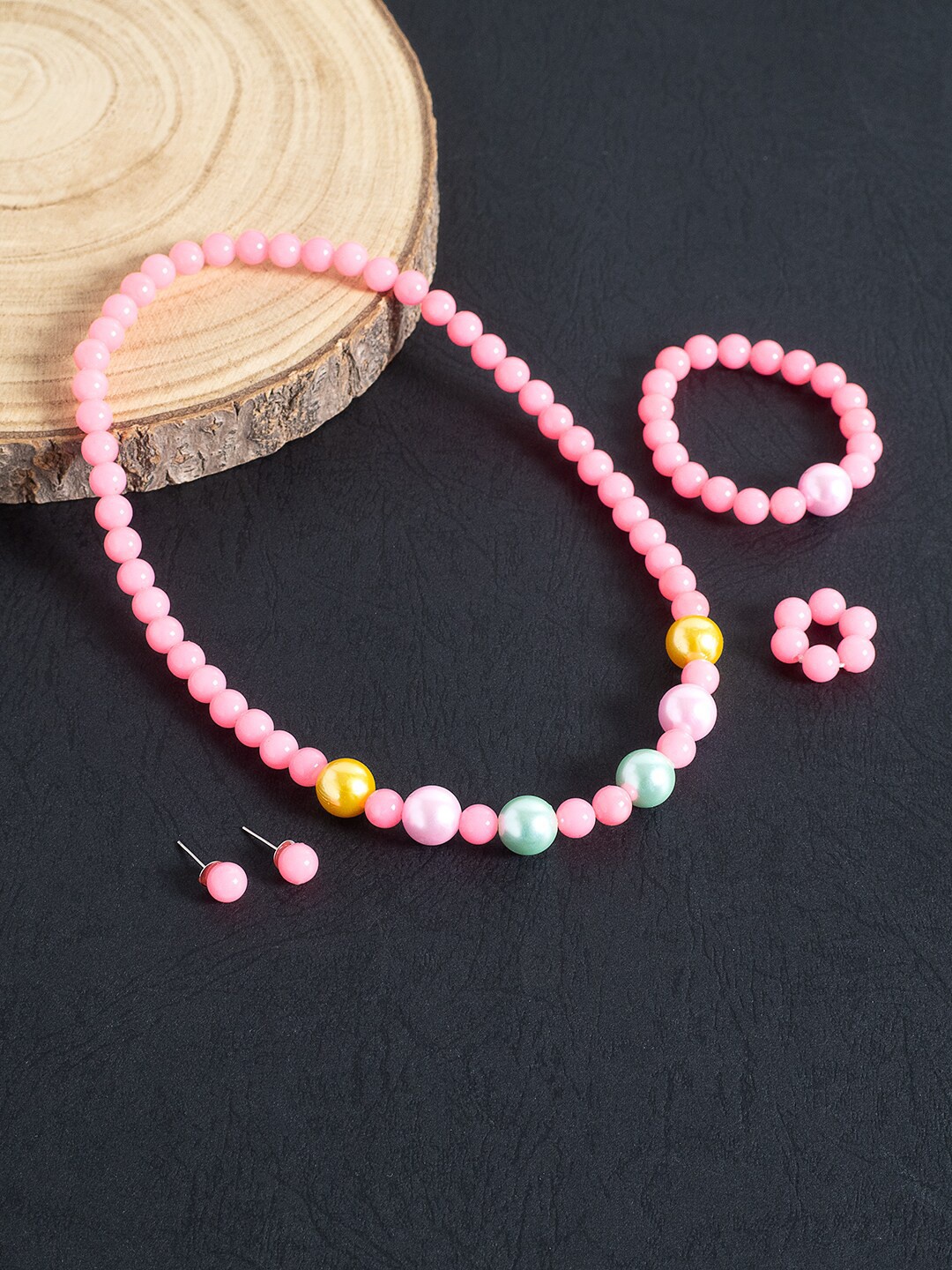 

Golden Peacock Girls Pink Pearl Handcrafted Jewellery Set