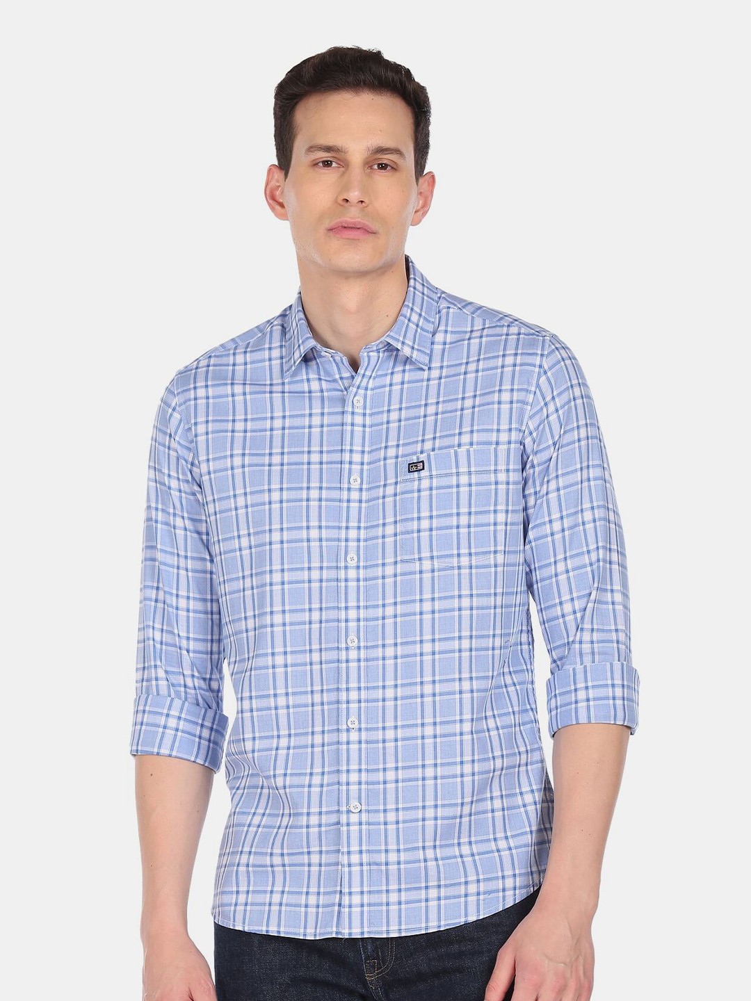 

Arrow Sport Men Blue Slim Fit Checked Pure Cotton Casual Shirt