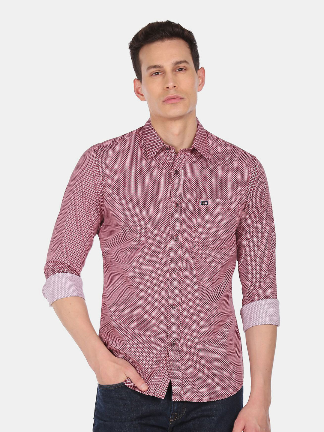 

Arrow Sport Men Red Slim Fit Cotton Micro Checks Checked Casual Shirt