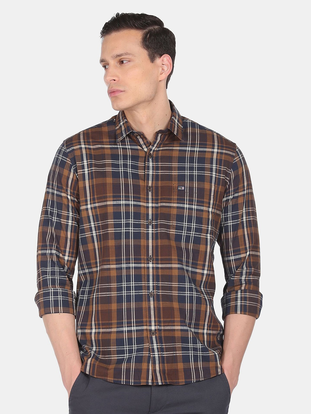 

Arrow Sport Men Brown Slim Fit Tartan Checks Cotton Casual Shirt