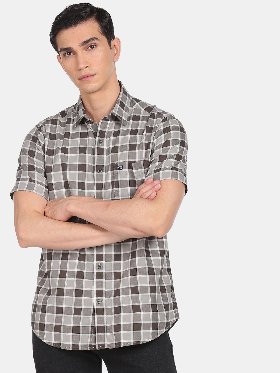 

Arrow Sport Men Grey Tartan Checks Checked Casual Shirt