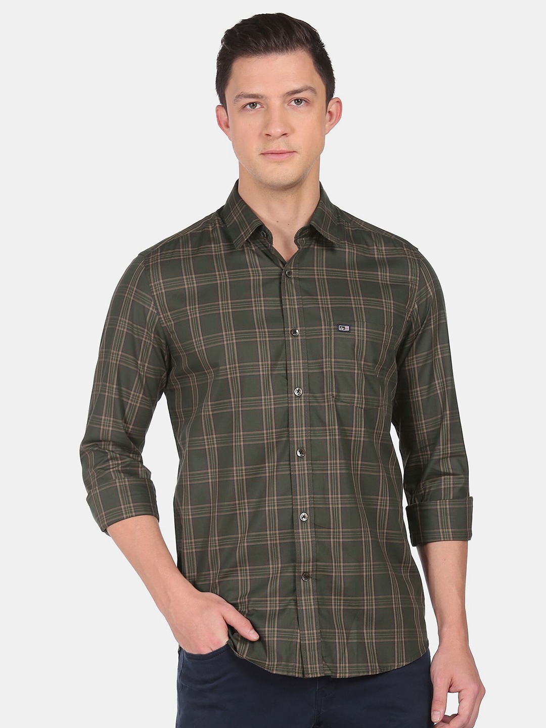 

Arrow Sport Men Green Slim Fit Tartan Checked Pure Cotton Casual Shirt