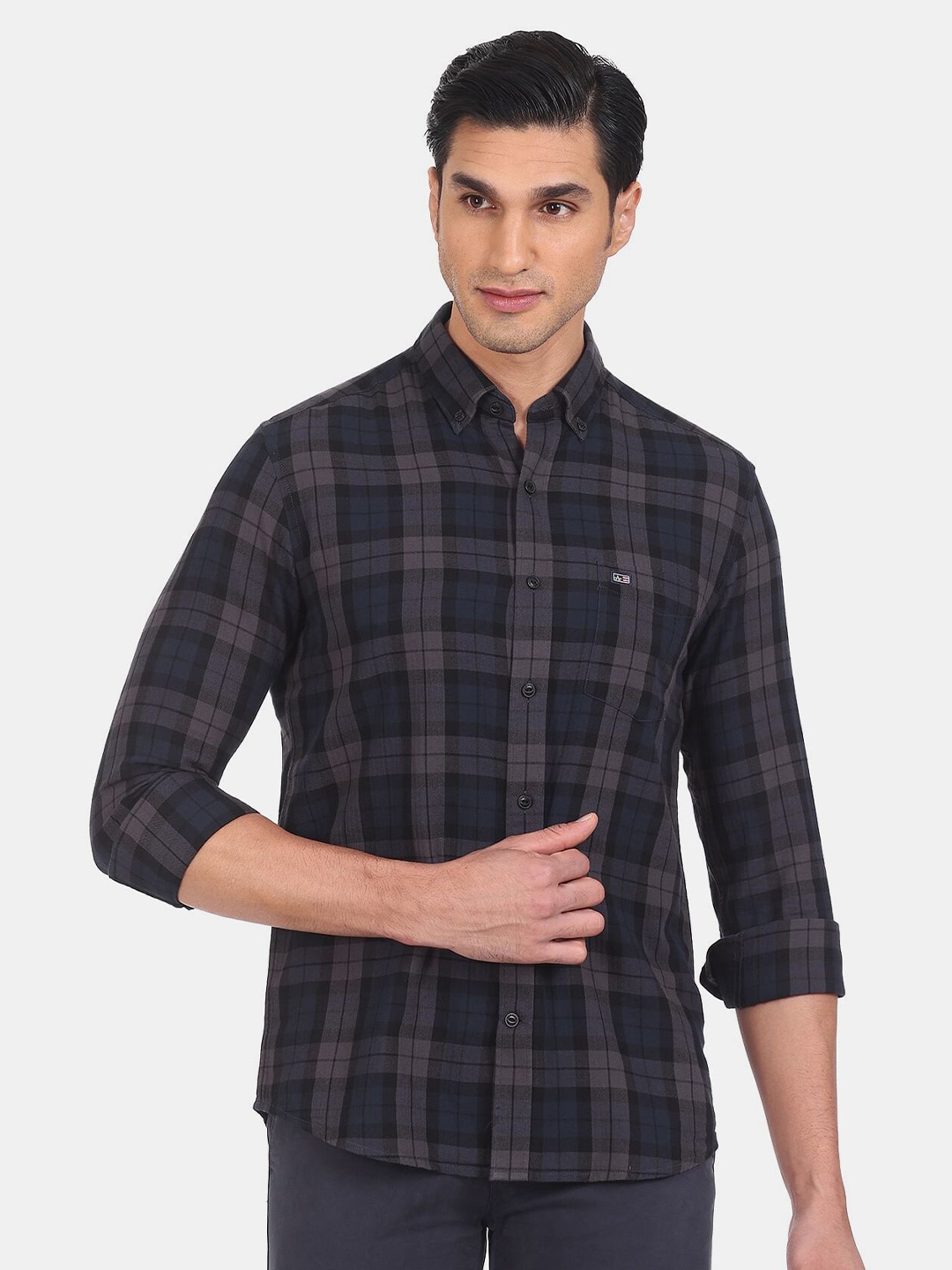 

Arrow Sport Men Grey Slim Fit Tartan Checks Checked Casual Shirt