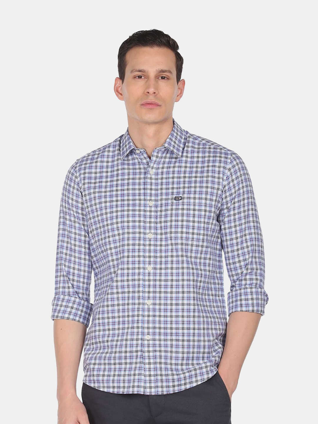 

Arrow Sport Men Blue Slim Fit Tartan Checked Cotton Casual Shirt