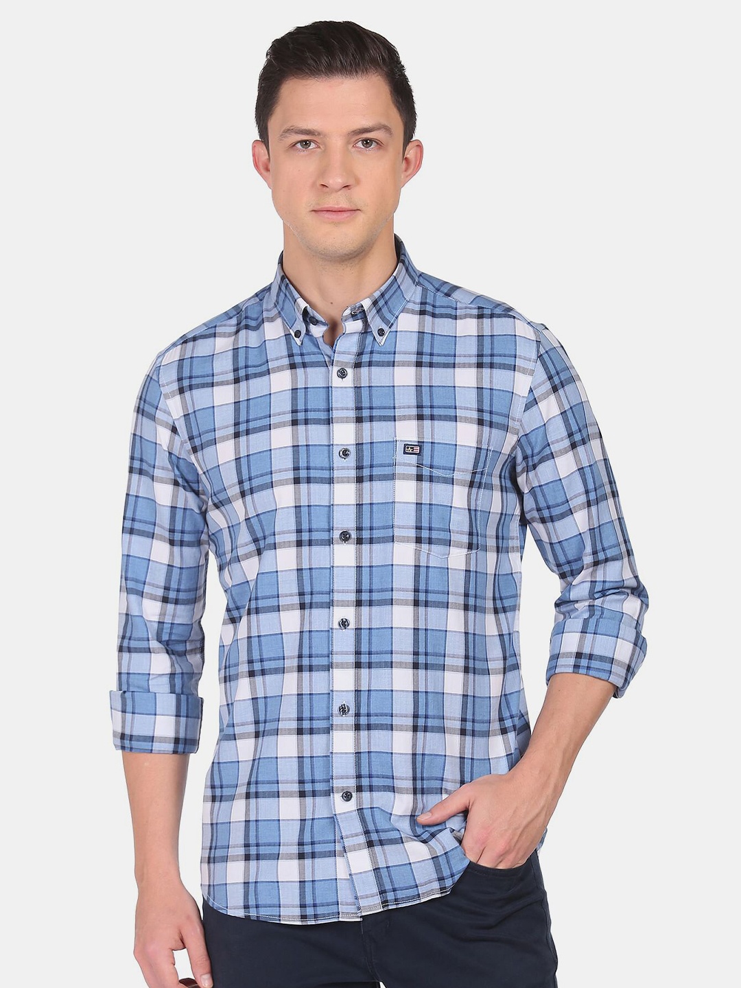

Arrow Sport Men Blue Slim Fit Tartan Checked Cotton Casual Shirt
