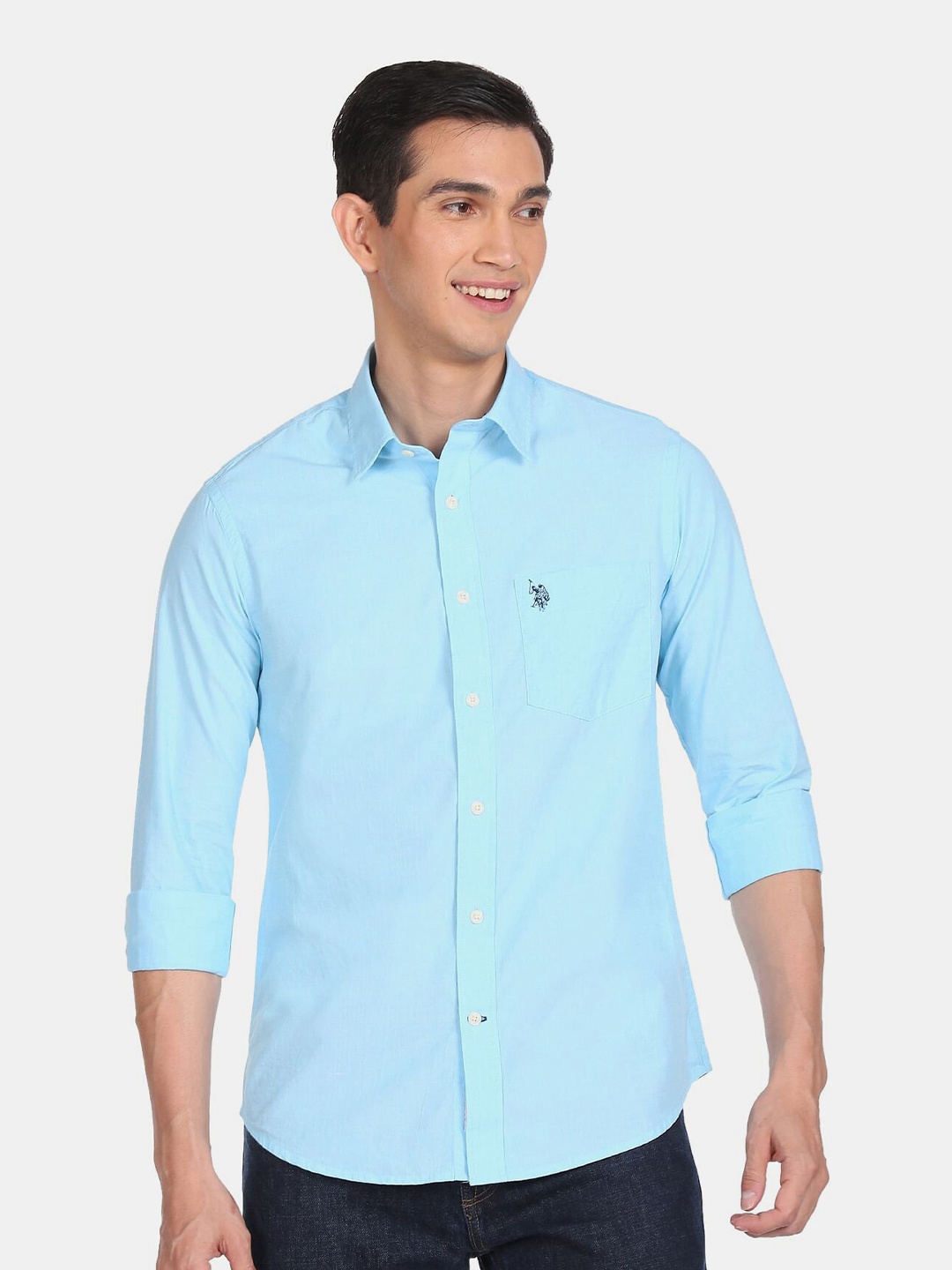 

U S Polo Assn Men Blue Pure Cotton Casual Shirt