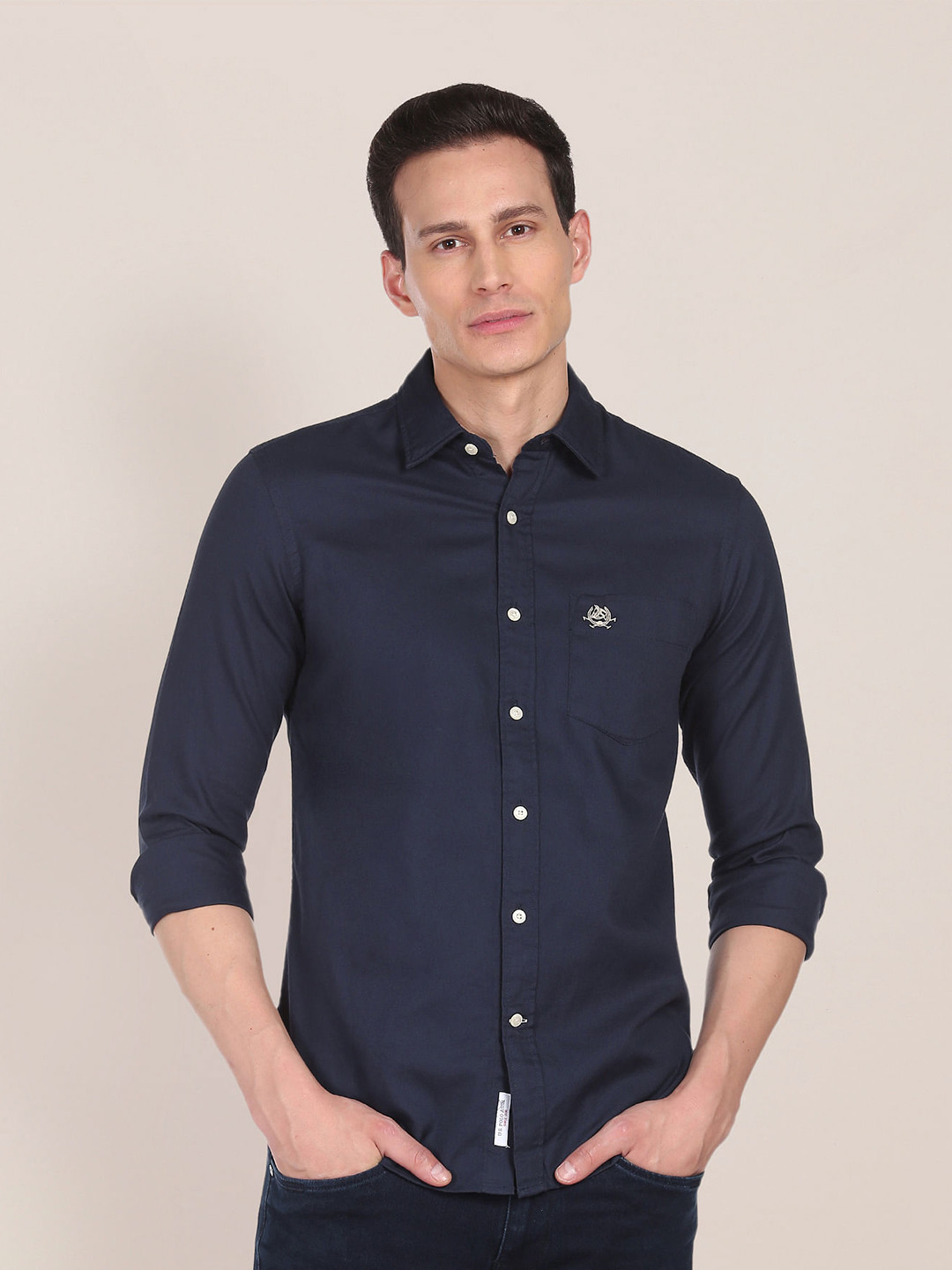 

U S Polo Assn Men Navy Blue CasualCotton Shirt