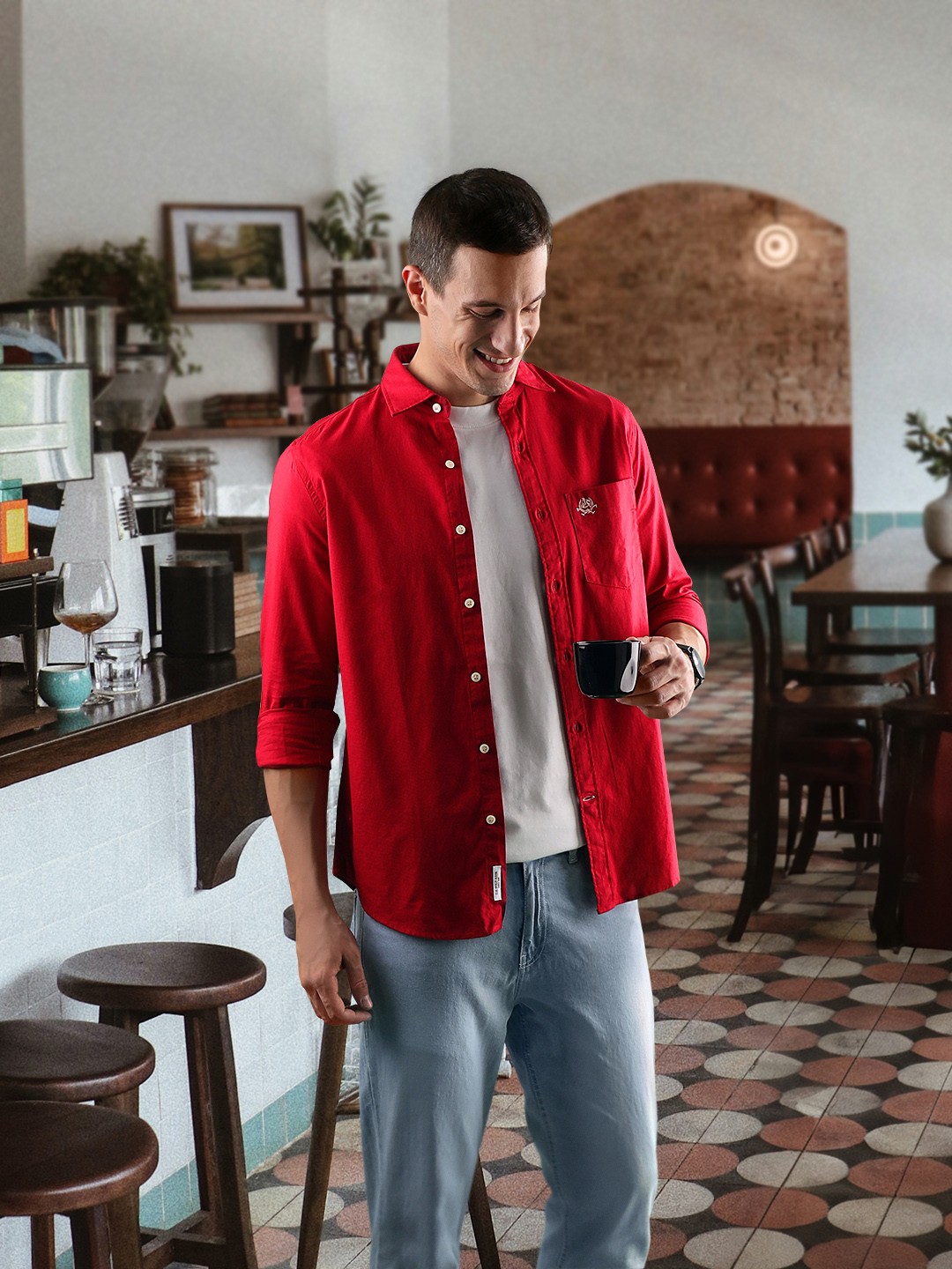 

U S Polo Assn Men Red Solid Casual Shirt