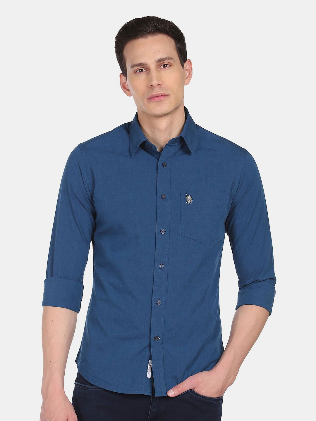 

U S Polo Assn Men Blue Solid Casual Shirt