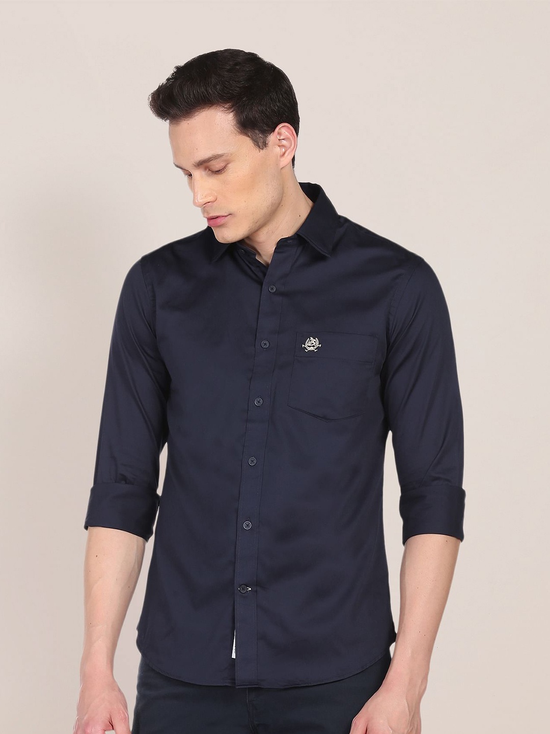 

U S Polo Assn Men Navy Blue Cotton Solid Casual Shirt