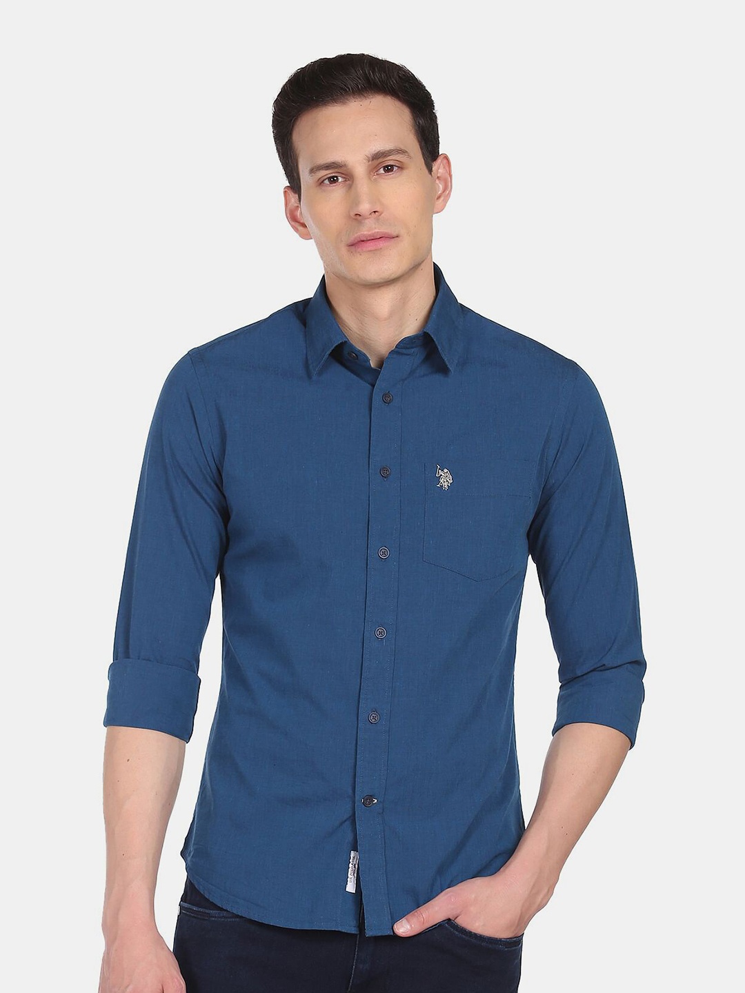 

U S Polo Assn Men Blue Solid Casual Shirt