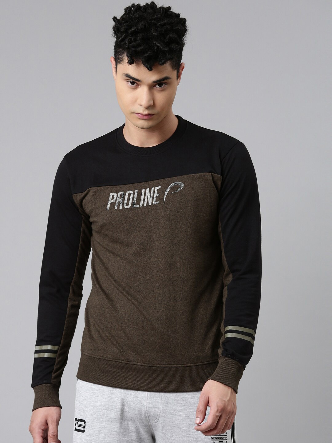

Proline Active Men Black and Olive Colourblocked Sweatshirt