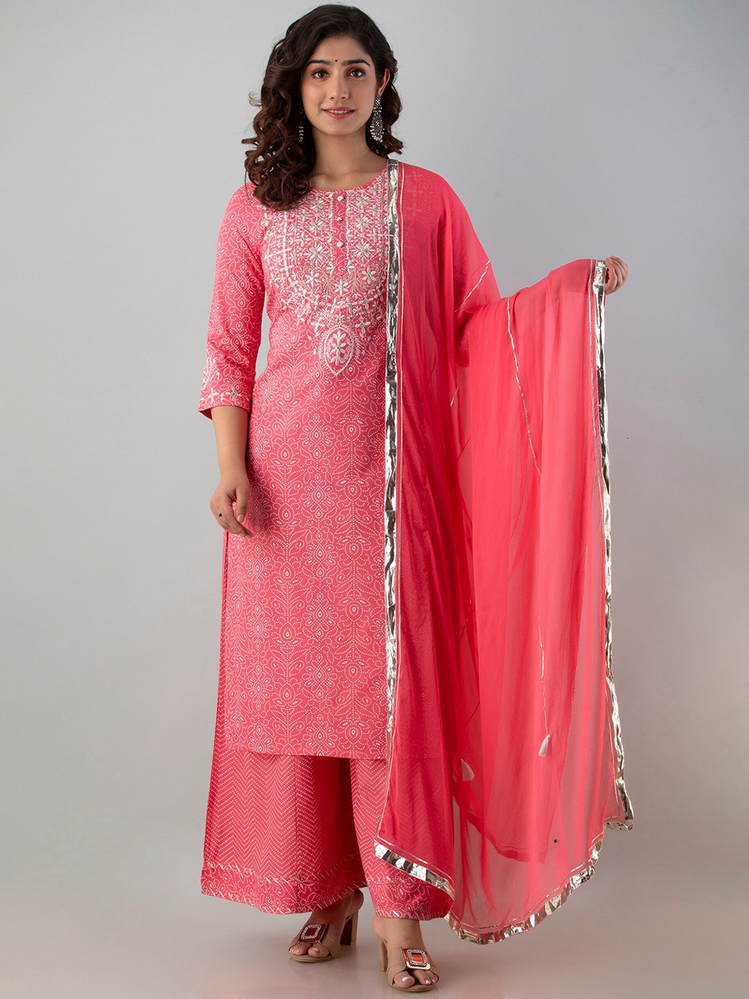 

Charu Women Pink Empire Kurta with Palazzos & With Dupatta