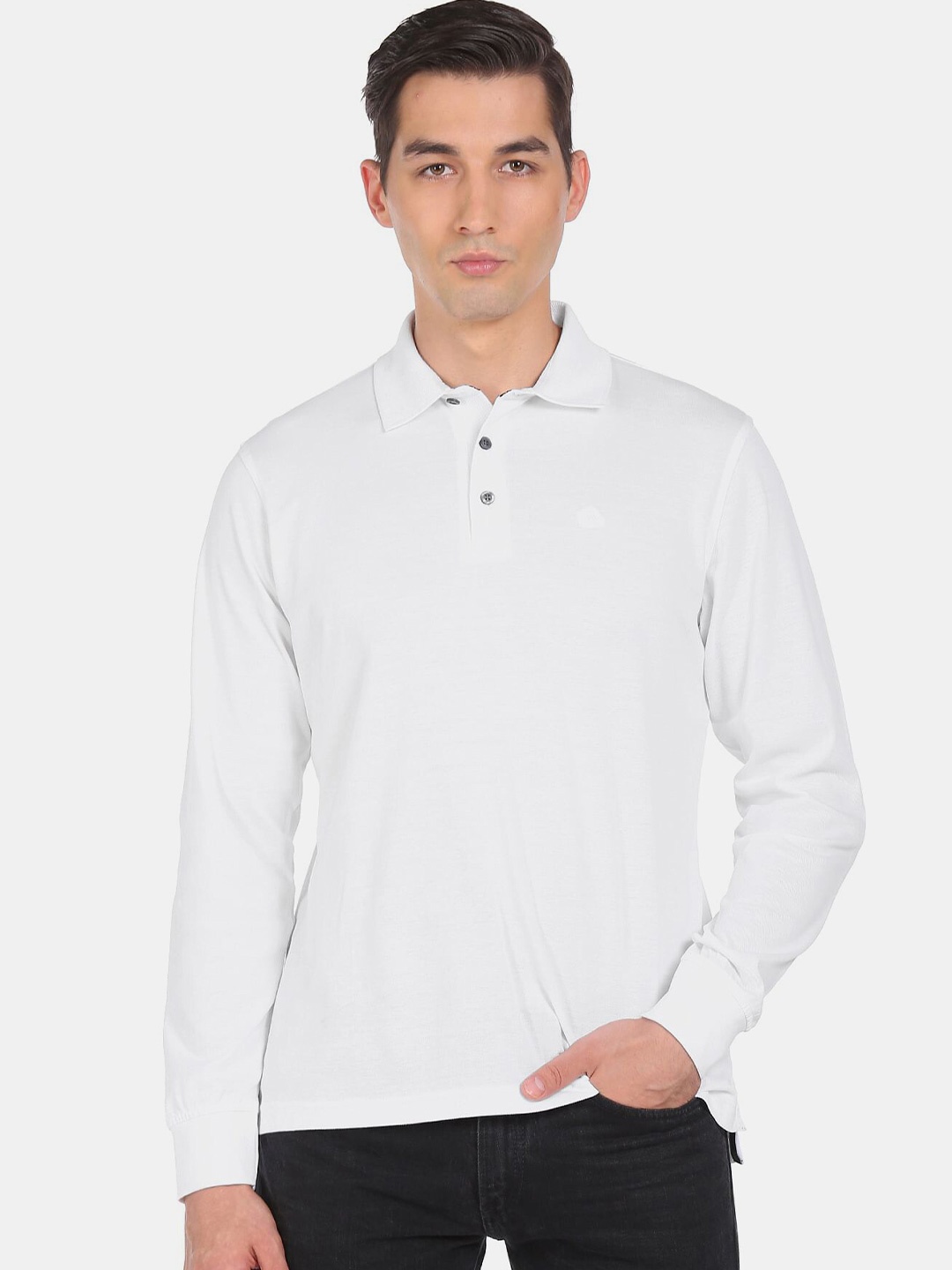 

Arrow Men White Polo Collar Cotton T-shirt