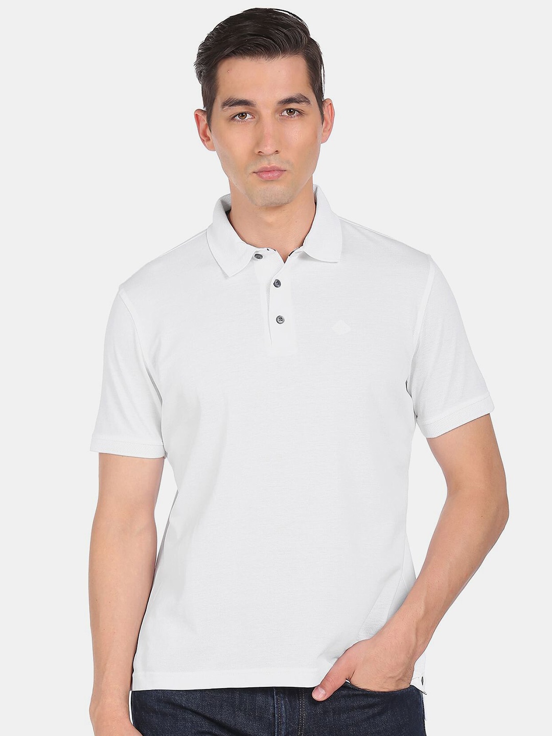 

Arrow Men White Polo Collar T-shirt