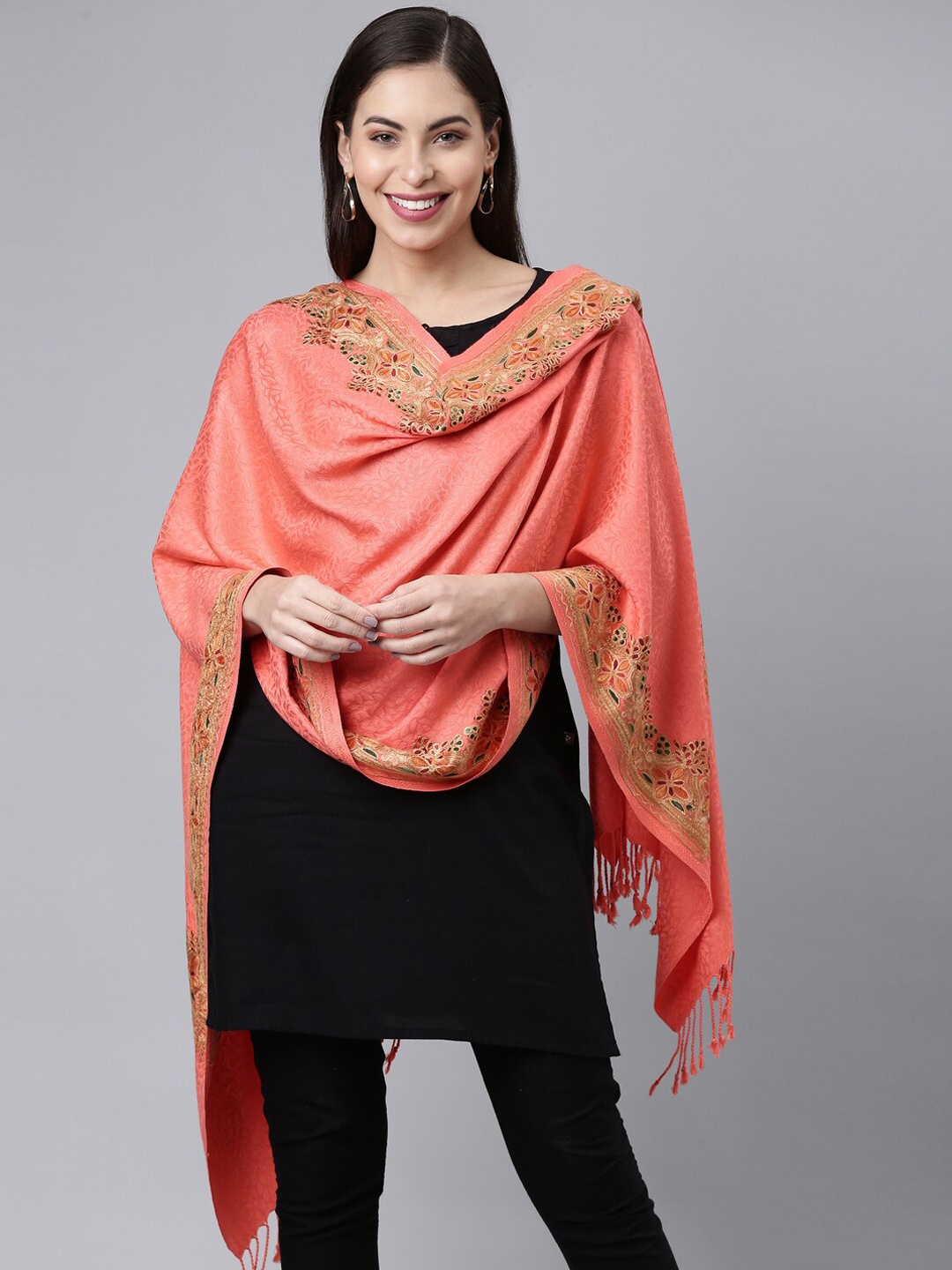 

Pashmoda Women Pink Embroidered Shawl