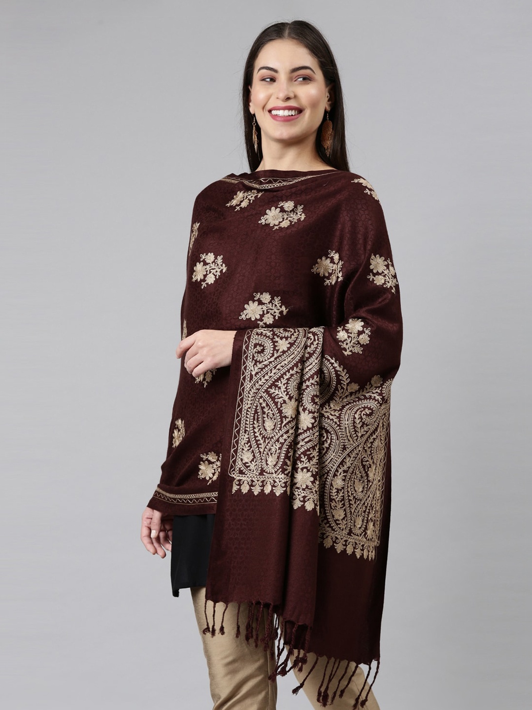 

Pashmoda Women Brown Aari Embroidered Shawl