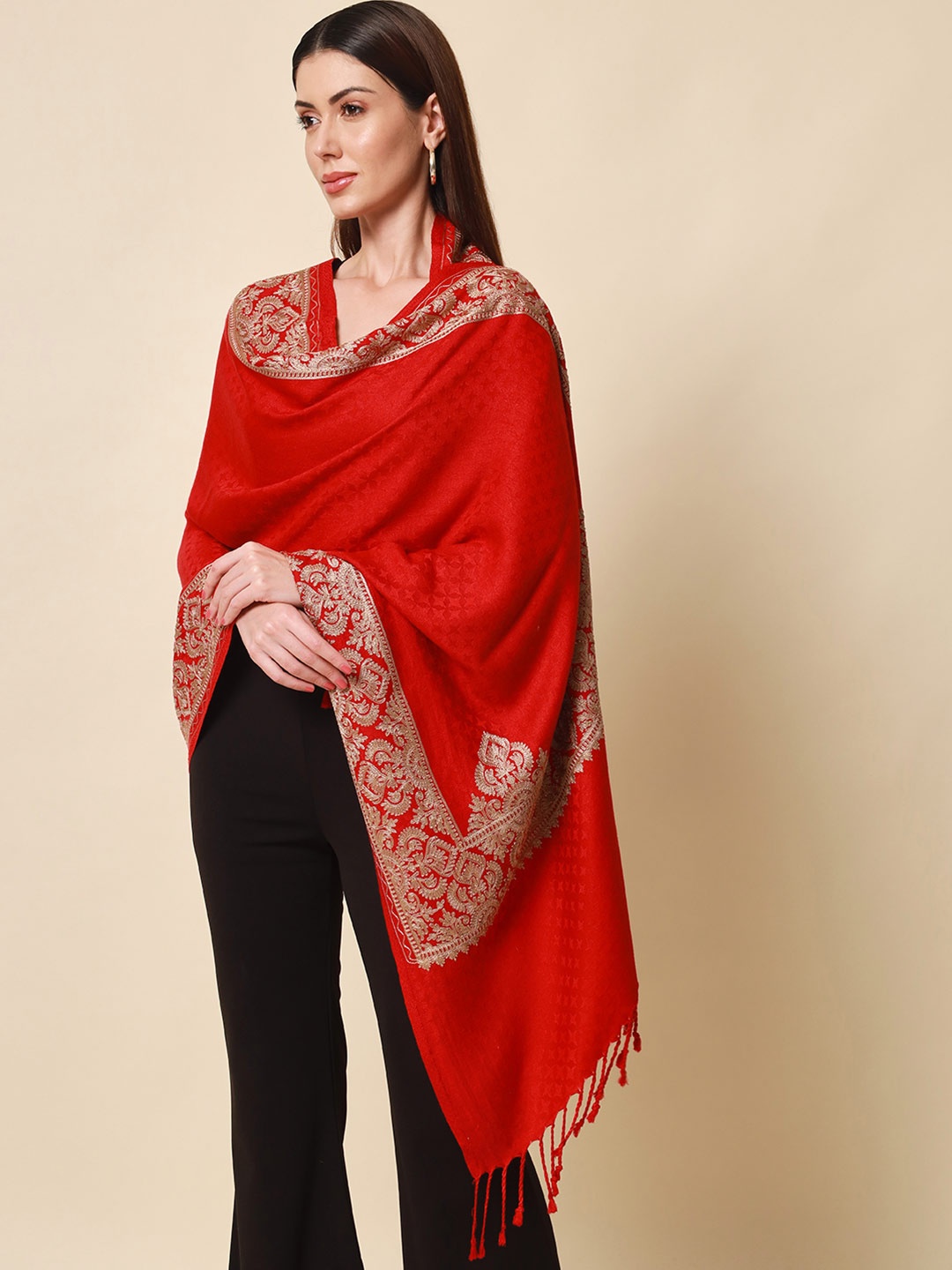 

Pashmoda Women Red Embroidered Shawl