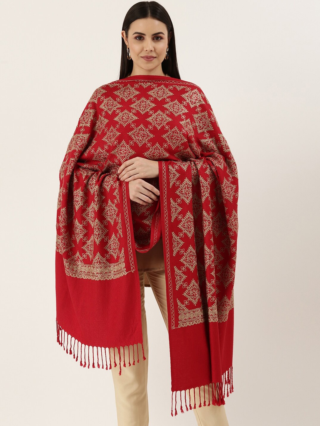 

Pashmoda Women Maroon Embroidered Shawl