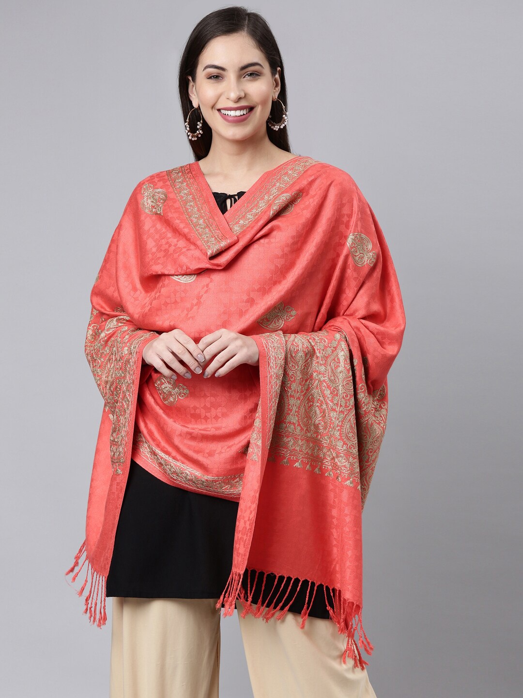 

Pashmoda Women Pink Aari Embroidered Shawl