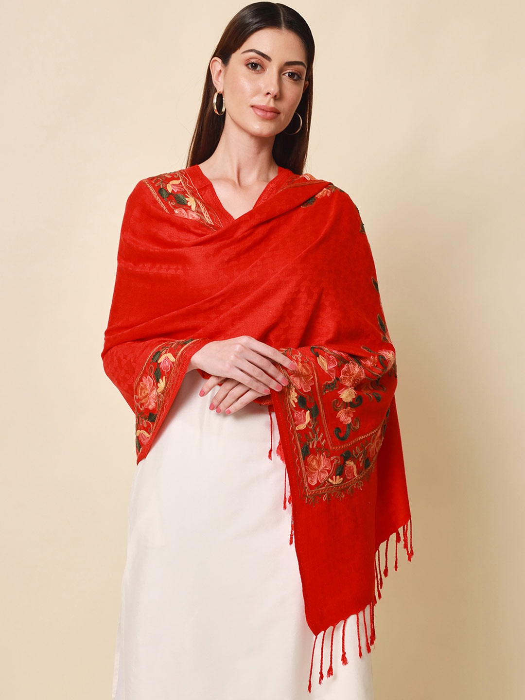 

Pashmoda Women Red Embroidered Shawl