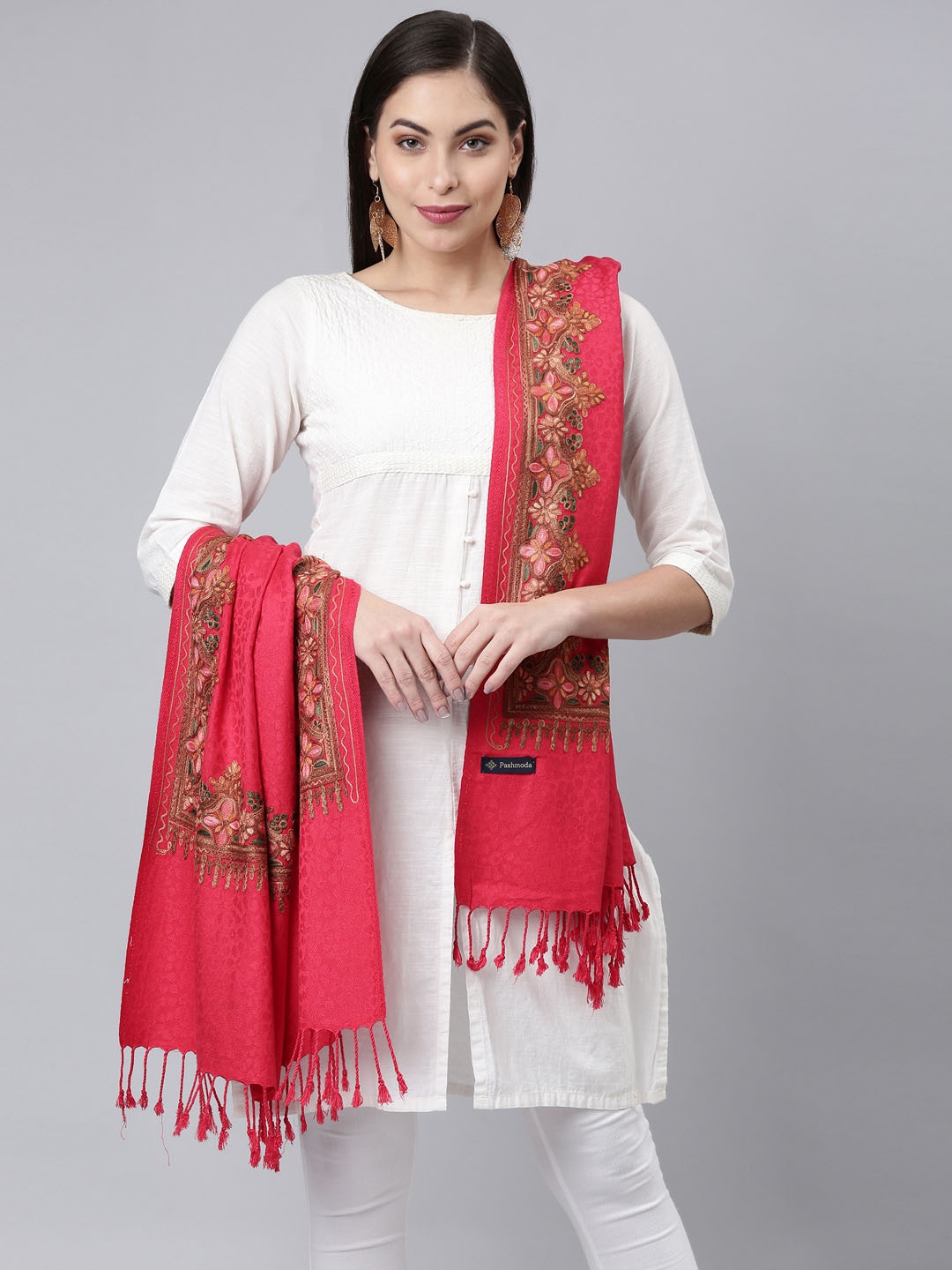 

Pashmoda Women Pink Embroidered Shawl, Red