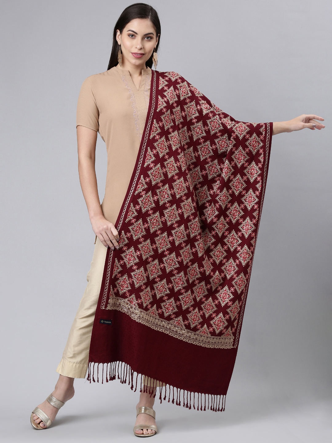 

Pashmoda Women Maroon Embroidered Shawl