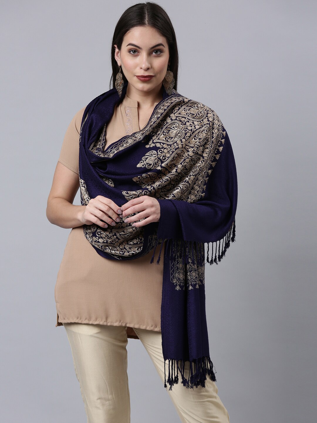 

Pashmoda Women Navy Blue Embroidered Shawl