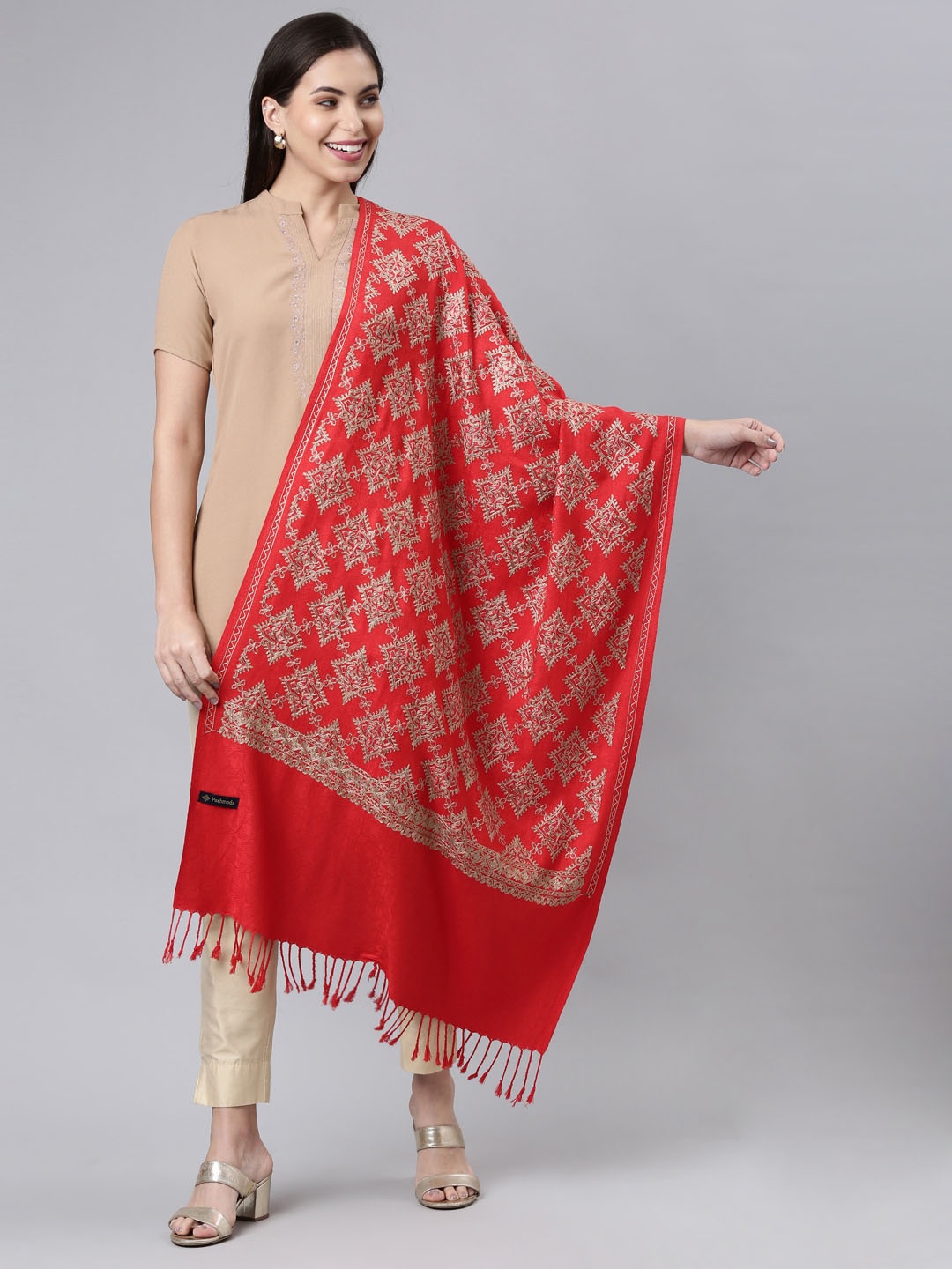 

Pashmoda Women Red Aari Embroidered Shawl