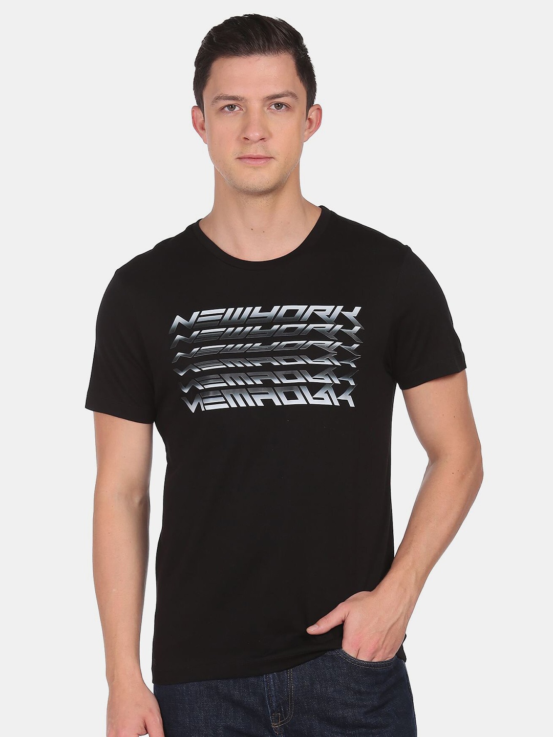 

Arrow New York Men Black Typography Printed Cotton T-shirt