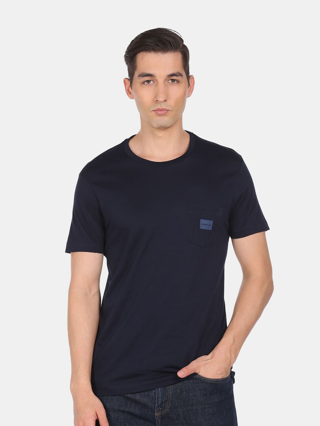 

Arrow New York Men Blue Solid Cotton T-shirt