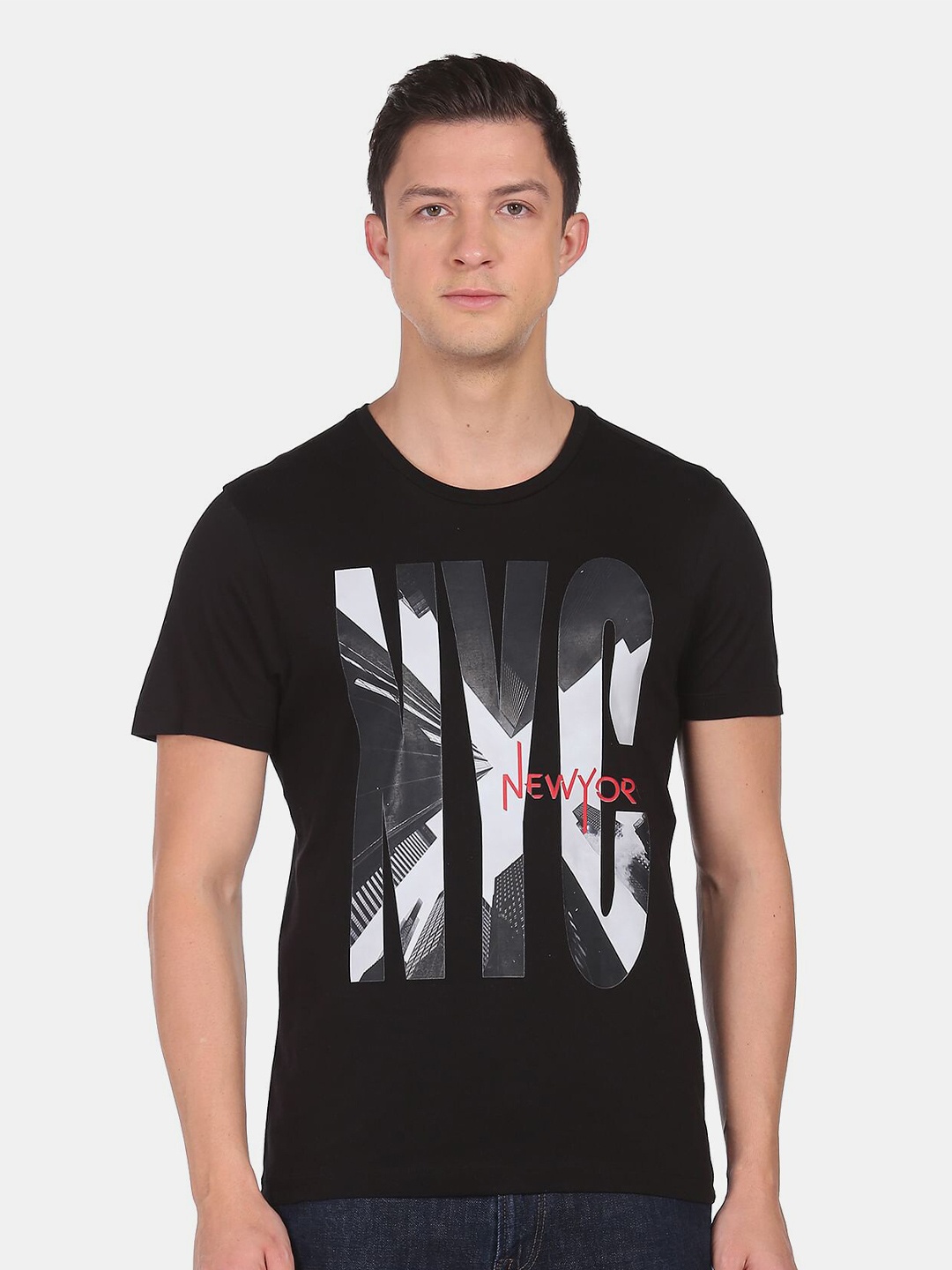 

Arrow New York Men Black Typography Printed Cotton T-shirt