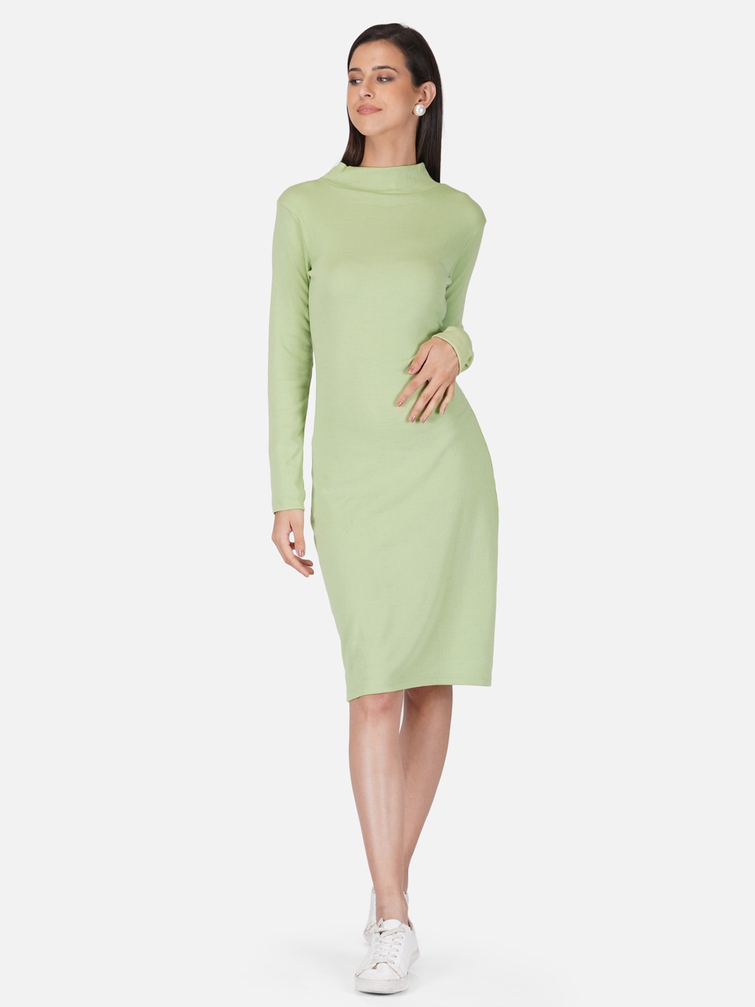 

Tinted Green Solid Sheath Dress