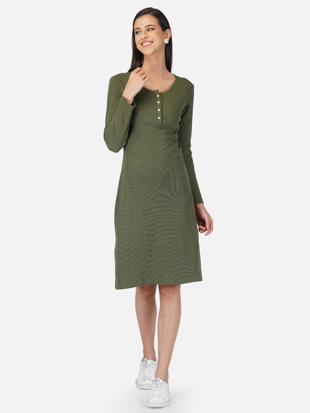 

Tinted Olive Green Sheath Dress